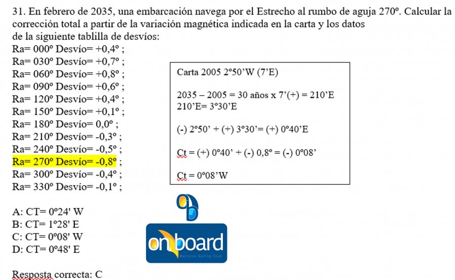 Calcular la corrección total con tablilla de desvíos