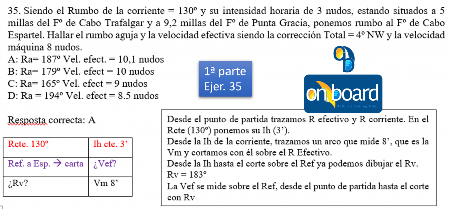 Hallar rumbo de aguja y velocidad efectiva con corriente conocida